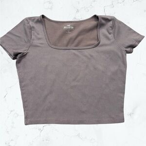 Hollister Women's Ribbed Crop Top in Taupe